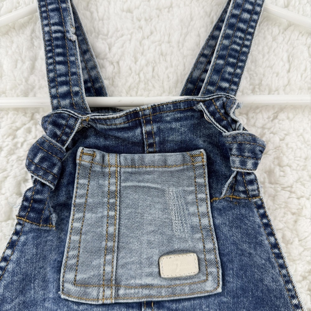 7 For All Mankind Overalls Shorts Toddler 3T Blue Denim Bib Raw Hem Stretch - Picture 3 of 9